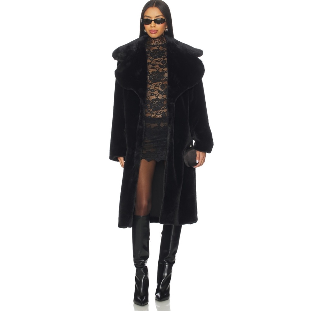 REVOLVE Superdown Willow Faux Fur Long Coat — Black, XS